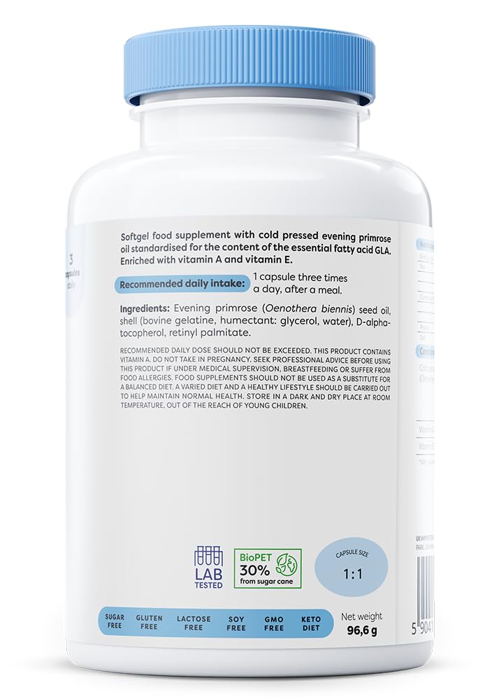 OSAVI Osavi Primrose Oil 1800 mg with Vitamin A & E – 120 Softgels | Cold–Pressed Evening Primrose Oil with GLA, Enriched with Vitamin A & E | Supports Skin Health & Cell Protection