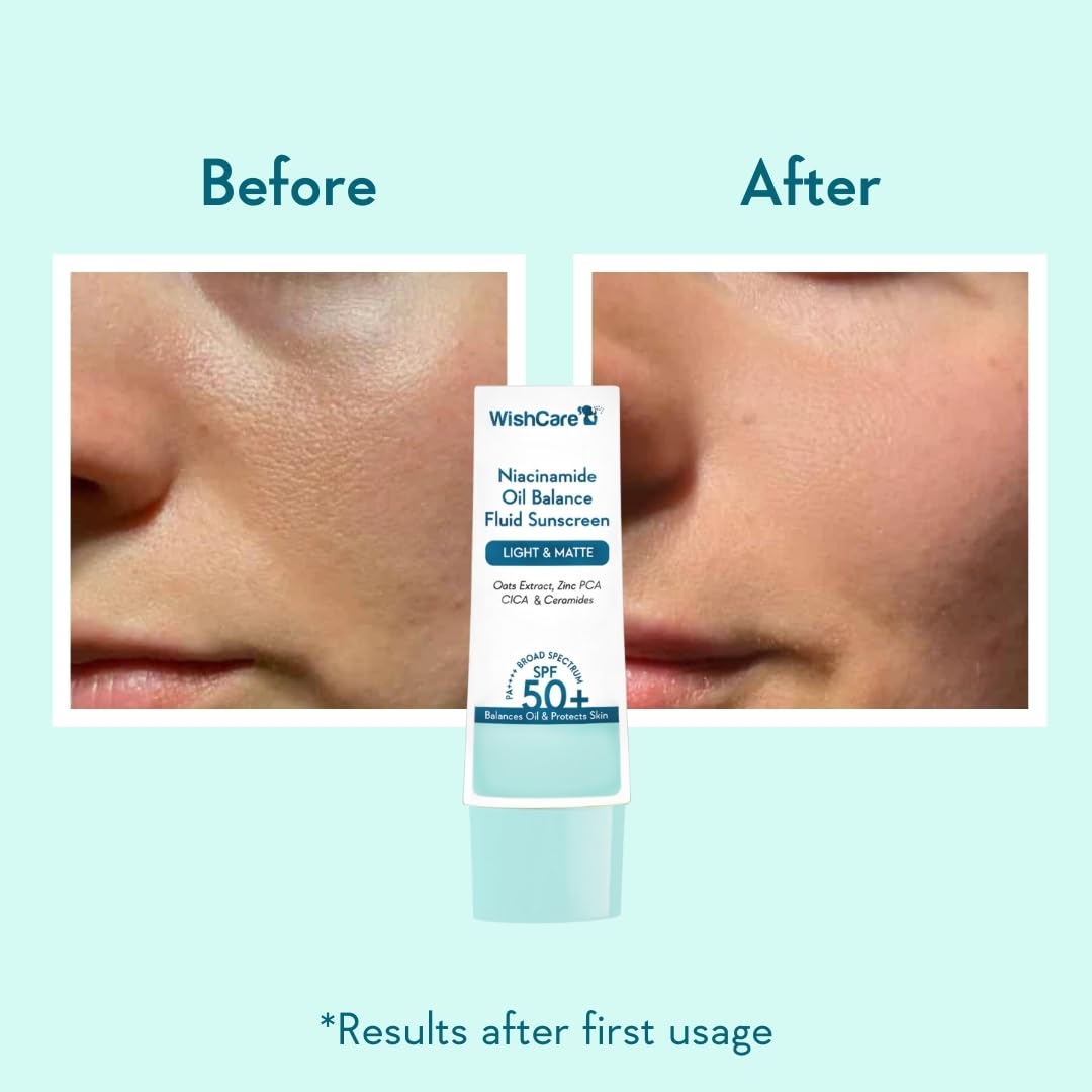 WishCare 5% Niacinamide Oil Balance Fluid Sunscreen SPF 50 PA++++ - Lightweight Matte Sunscreen SPF 50 for Oily Skin & No White Cast 50g
