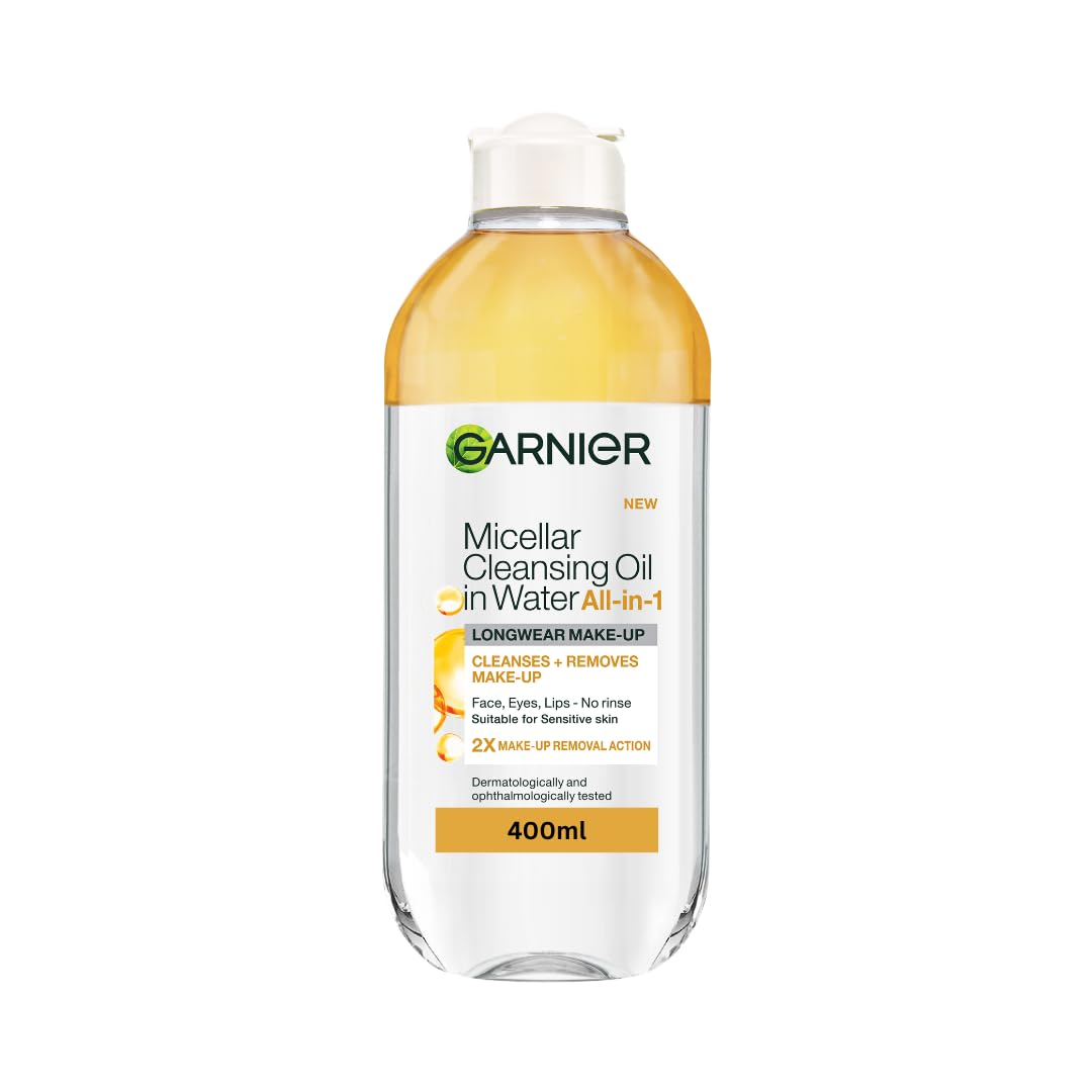 Garnier Micellar Cleansing Water For Dry Skin 400ml, Oil Infused Cleanser & Waterproof Makeup Remover, Recognised By The British Skin Foundation, Use With Reusable Micellar Eco Pads