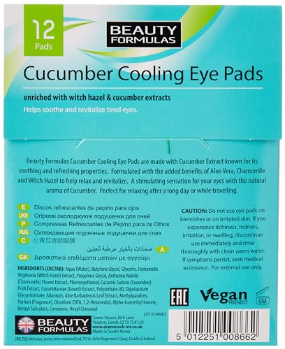 Beauty Formulas Clear Skin Cucumber Cooling Eye Pads 12'S