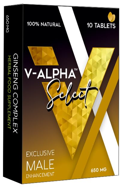 V-ALPHA Select - Longer, Stronger, and Harder – Performance and Stamina Endurance Booster Herbal Supplement for Men with Ginseng – 10 Tablets