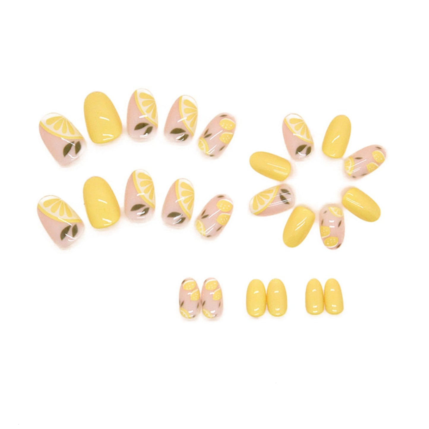 Agasar 24pcs Short Oval False Nails Yellow Stick on Nails Lemon Pattern Press on Nails Removable Glue-on Nails Fake Nails Acrylic Full Cover Nails Women Girls Nail Art Accessories