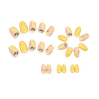 Agasar 24pcs Short Oval False Nails Yellow Stick on Nails Lemon Pattern Press on Nails Removable Glue-on Nails Fake Nails Acrylic Full Cover Nails Women Girls Nail Art Accessories