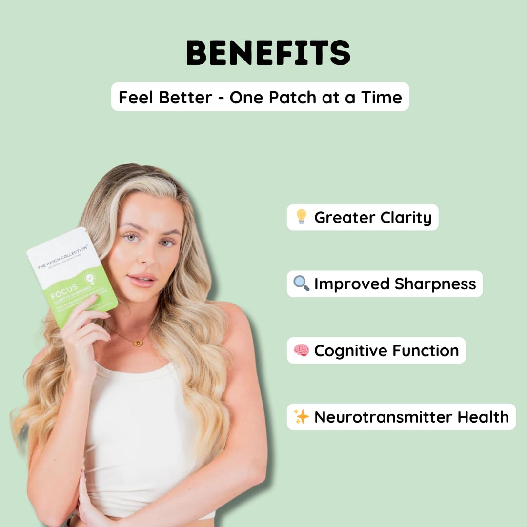 The Patch Collection® - Ultimate Focus & Clarity Patch for Improved Brain Function, Sharpness, Memory | Ginkgo Biloba, Green Tea, B-Vitamins, Magnesium | 8 Hour Focus | Vegan & Latex Free (Pack of 15)