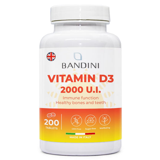 BANDINI Bandini® Vitamin D 2000 IU 200 Tablets (6 Month Supply) - High Dosage - 50 mcg of Cholecalciferol - Immune defenses, Bone, Tooth and Muscle Health - Calcium Metabolism - Pure Vitamin D3