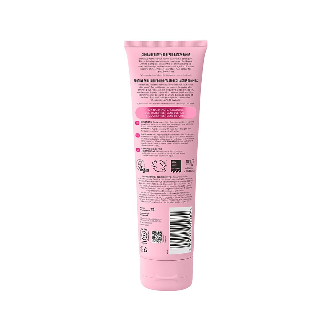 Noughty Let's Bond Builder Shampoo for Repair, Restorative Formula for Chemically Treated and Coloured Hair, Strengthening Formula to Reduce Breakage and Protect Colour for Longer, 250ml