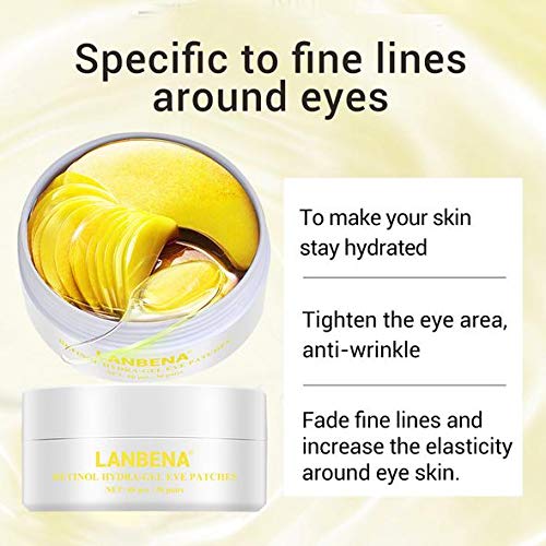 60 (30 pairs) Lanbena Retinol Hyaluronic Acid Collagen Hydra-Gel Eye Pads/Patches – Reduce Fine Lines and Wrinkles Dark Eyes, Eye Bags, Black Bags, Crows Feet, Smoother Fresher Looking Eyes and Skin