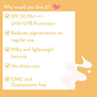 WishCare Vitamin C Pure Glow Milk Sunscreen SPF 50 PA++++ for Glowing Skin - Broad Spectrum Light Weight Sunscreen SPF 50 for Dry Skin & Oily Skin 50g