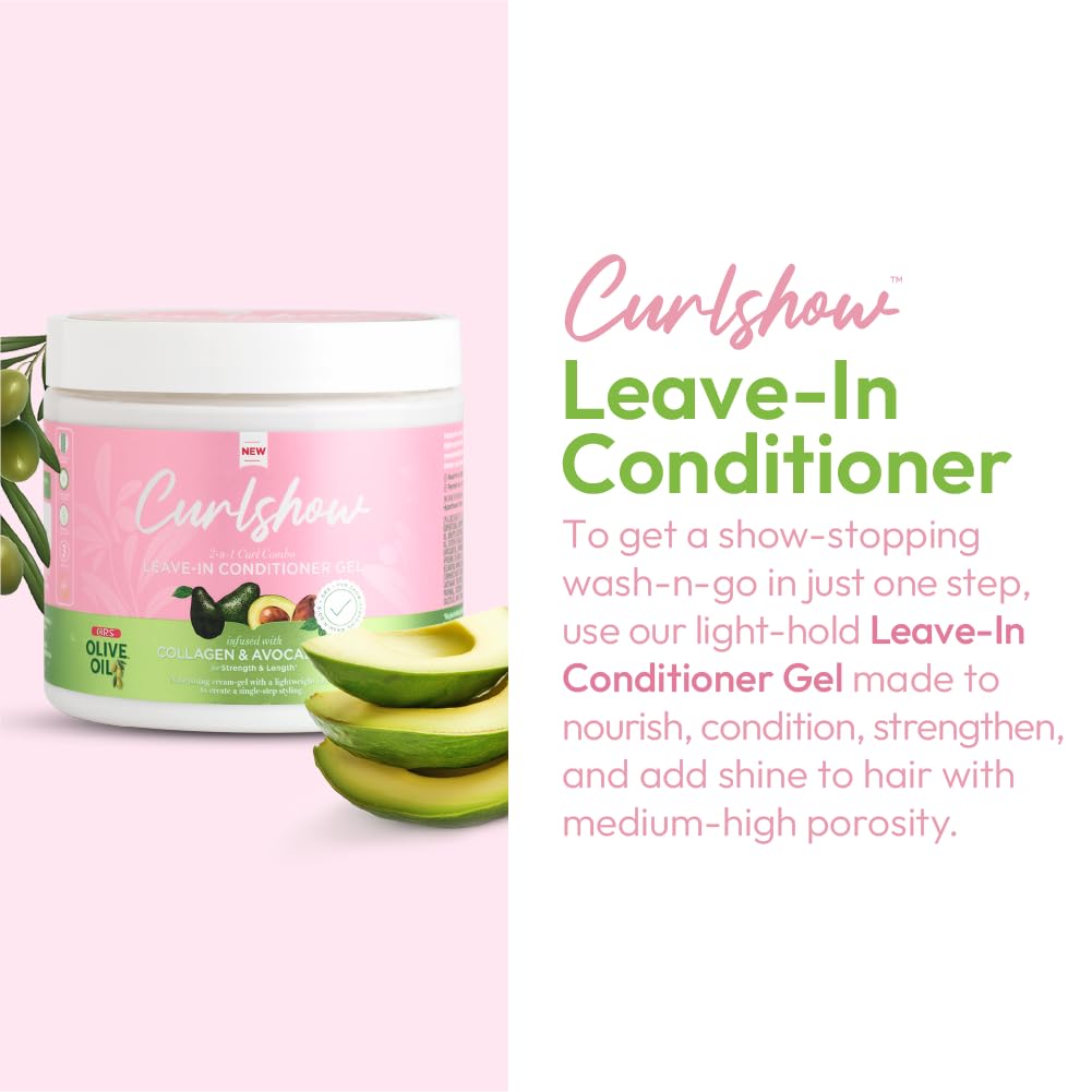 ORS Olive Oil Curlshow Leave-In Conditioner Gel Infused with Collagen & Avocado Oil for Strength & Length (16.0 oz)