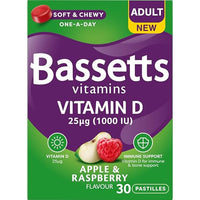 Bassetts Vitamins Adult Apple and Raspberry Flavour Vitamin D 30 Gummy Pastilles