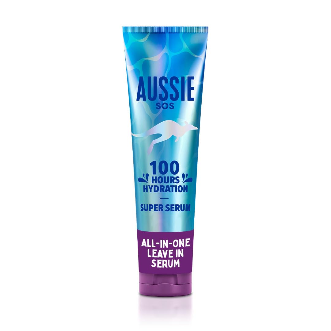 Aussie Super Serum Leave-in Conditioner Hair Serum Treatment, for Dry, Damaged Hair. 100 Hours of Hydration, Smooth, Soften, Detangle, Prevent Split Ends and Boost Shine, 160ml