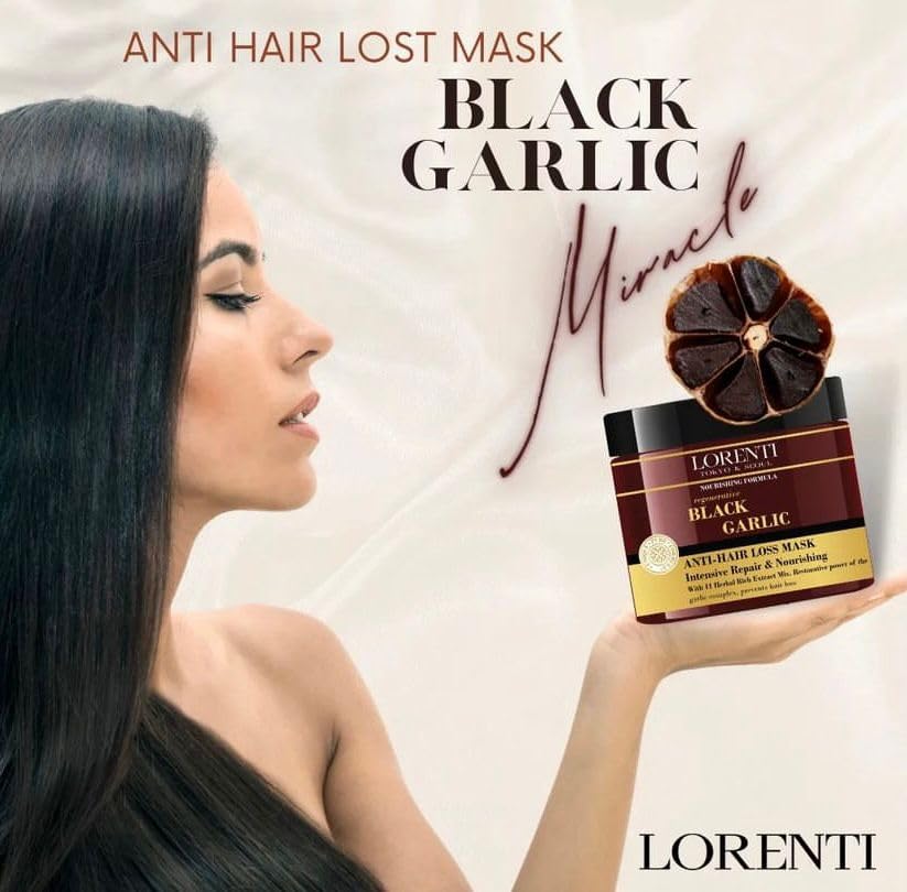 Lorenti Deep Conditioning Hair Mask 500 ml | For Dry, Damaged, Dense & Frizzed Hair | Contains Vitamin B7 & Proteins to Balance & Moisturize Hair | 16.9 Fl Oz (Black Garlic)
