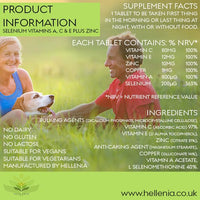 Hellenia Selenium 200ug Vitamins A,C,E + Zinc - 90 Tablets - Antioxidant Formula