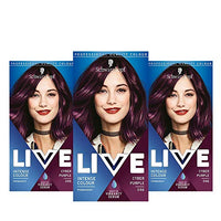 LIVE Schwarzkopf Live Intense Colour Purple Hair Dye, 3-Pack Permanent Colour with Vibrancy Serum, 046 Cyber Purple