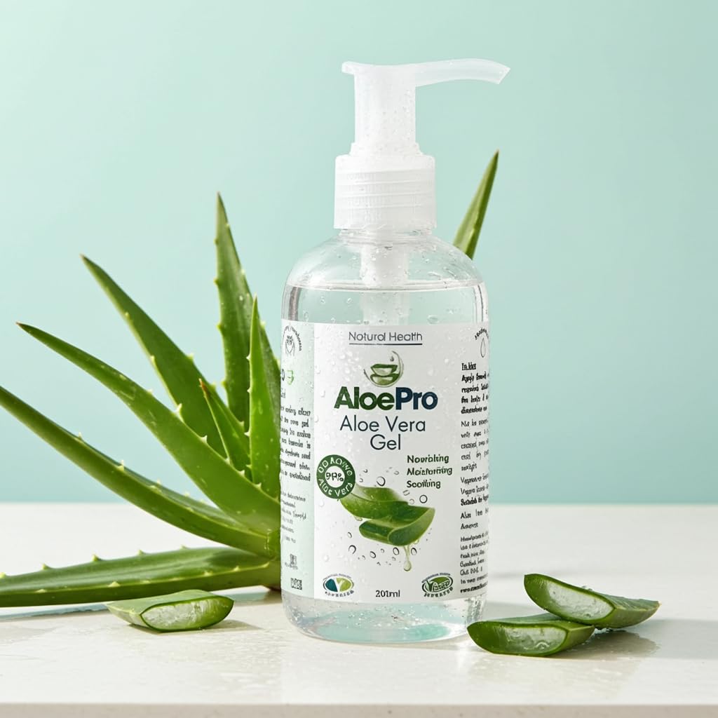 AloePro Aloe Pro Pure Vegan Aloe Vera Gel 200ml – Natural Aftersun, Cooling, Moisturising & Soothing | Cruelty Free | For Skin & Hair | Bug Bites, Minor Burns, Dermaplaning, Post-Laser Care