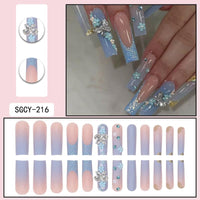 Maggidea Square False Nails, Blue Acrylic Nails, 24pcs Extra Long Butterfly Nails with Glue