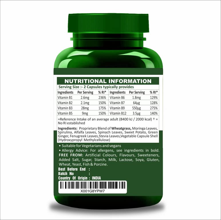 Herbal Magic's Pure & Natural Blend -Vitamin B-Complex 60 Veg Capsules - Made from 14 Different Fruits, Vegetables & Herbs UKAS LAB Tested in UK No Fillers/Colors/Preservatives/maltodextrin