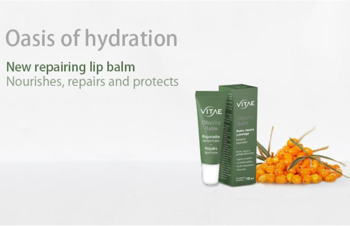 Vitae Oliovita Balm 10ml | Moisturizing Lip Balm | Sea buckthorn Oil, Hyaluronic Acid, Aloe Vera and Centella Asiatica | Nourishes, Hydrates and Protects