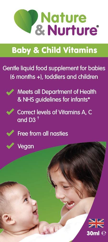 Award Winning Nature & Nurture Baby & Child Vitamins. The Vegan-Friendly Gentle Liquid multivitamin Drops for Babies, Toddlers and Children. Made in The UK. 60 Doses.