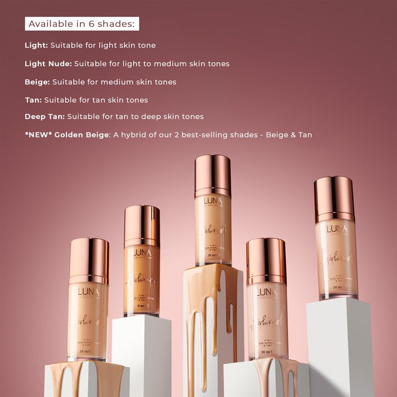 LUNA BY LISA JORDAN LUNA 3 in 1 Airbrush Primer Makeup, Highlighter and Skin Tint - Weightless and Breathable Illuminating Primer - Fine Line & Pore Minimizer - Tan Shade