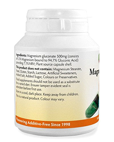Magnesium Gluconate 500mg x 90 Capsules (100% Additive Free)