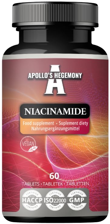 Niacinamide 500 mg per Tablet - 60 Vegan Tablets - 2 Month Supply - Supports Energy and Nerve Function - Vitamin B3 Diet Supplement - by Apollo's Hegemony