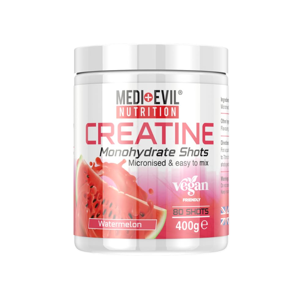 Medi-Evil Nutrition Creatine Monohydrate Powder, Watermelon Flavour, 400g, Micronised for Easy Mixing, Increases Physical Performance