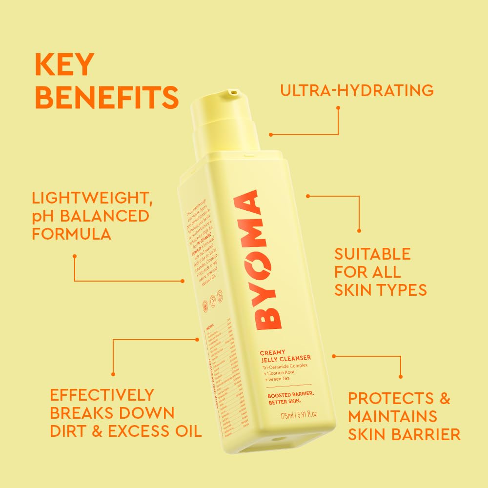 BYOMA Creamy Jelly Cleanser (175ml) Hydrating Facial Cleanser for Skin Barrier Repair -Tri-Ceramide Face Wash for All Skin Types - Gently Removes Makeup and Excess Oil