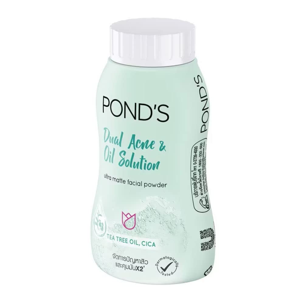 POND'S Dual Acne & Oil Control Ultra Matte Face Powder, Tea Tree Oil and CICA, 50 g