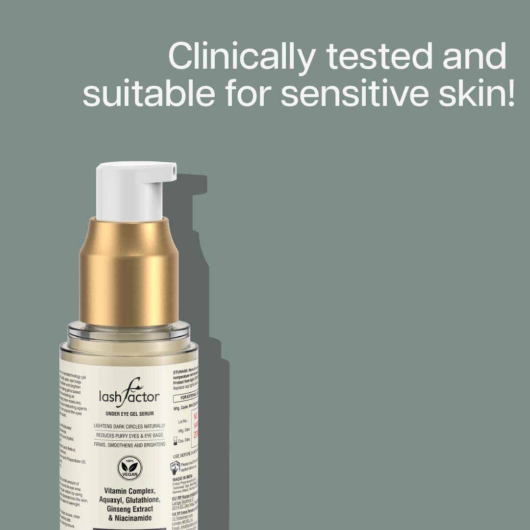 Lashfactor Under Eye Gel Serum - Hydrating Eye Serum for Dark Circles, Puffy Eyes, Eye Bags - Eye Bags Remover - Anti Ageing Eye Serum - Scientifically Proven & Vegan - 30g