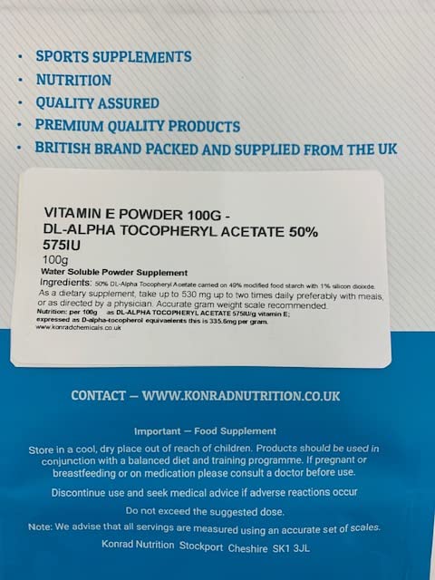 Konrad Nutrition Vitamin E Powder 100G - D-Alpha TOCOPHERYL Acetate 50% 575IU