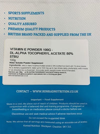 Konrad Nutrition Vitamin E Powder 100G - D-Alpha TOCOPHERYL Acetate 50% 575IU