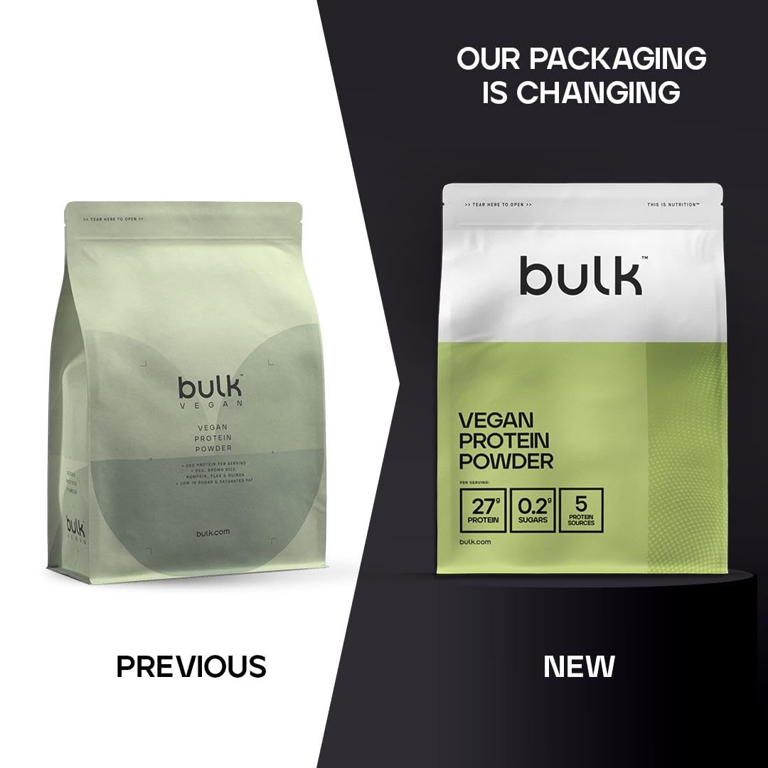 Bulk Vegan Protein Powder, Unflavoured, 500 g, New & Improved Formula, 14 Servings, Packaging May Vary