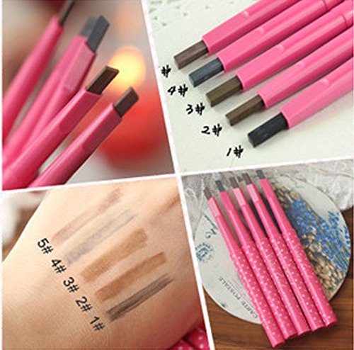 MAXDONA Maxdona Waterproof Retractable Long Lasting Eyebrow Eye Brow Pink Case Chalk Pen Pencil DARK BROWN Number 5