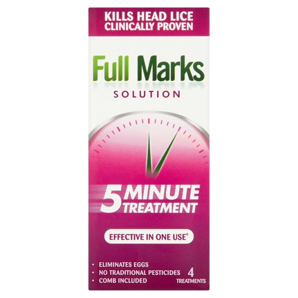 Full Marks Solution 4 Treatments, to Kill Head Lice and Nit Eggs Solution with Nit Comb Included , 200 ml , Pack of 1