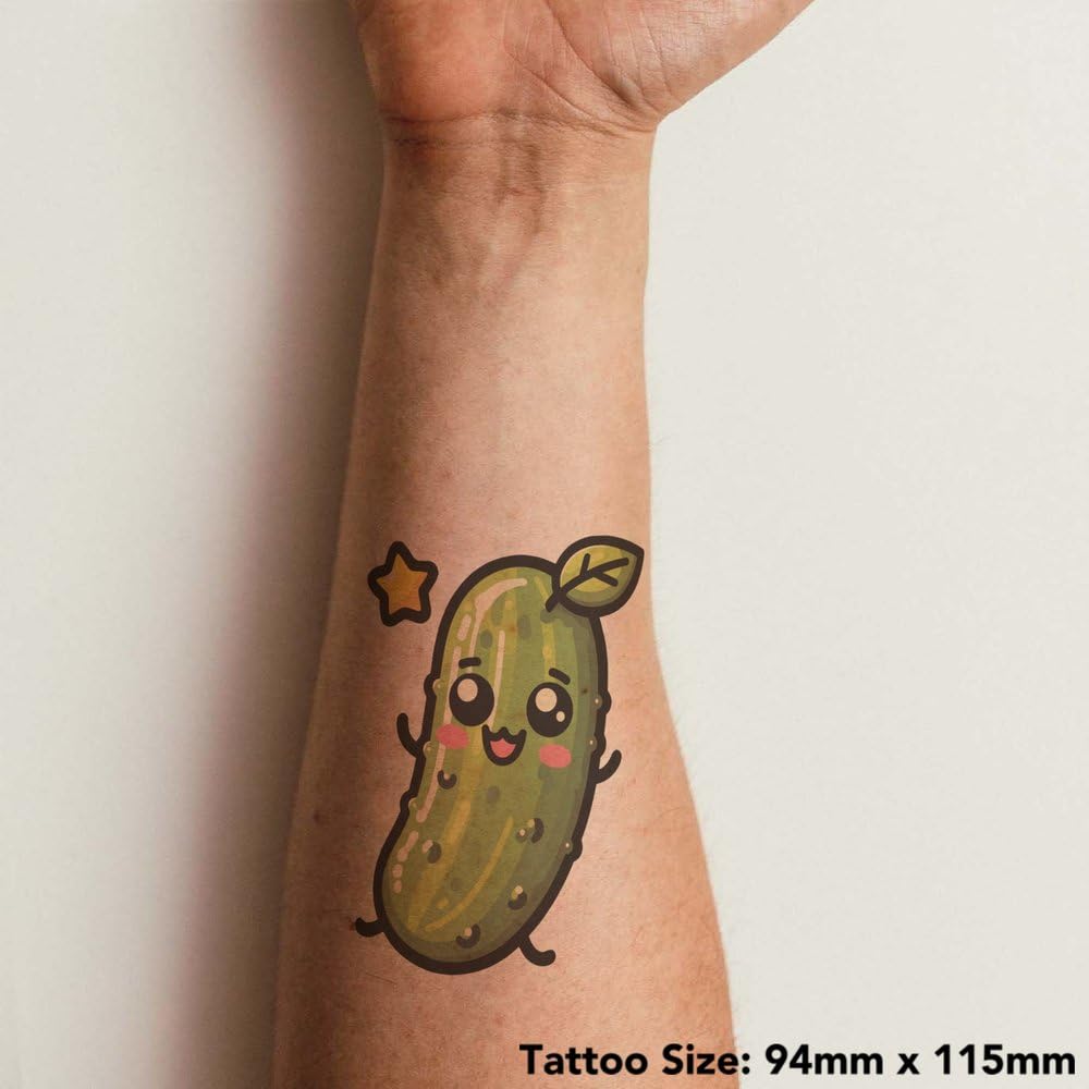 Azeeda 'Cute Kawaii Pickle' Temporary Tattoo - Water Resistant, Skin-Safe, Non-Toxic Transfer (TO00075821)