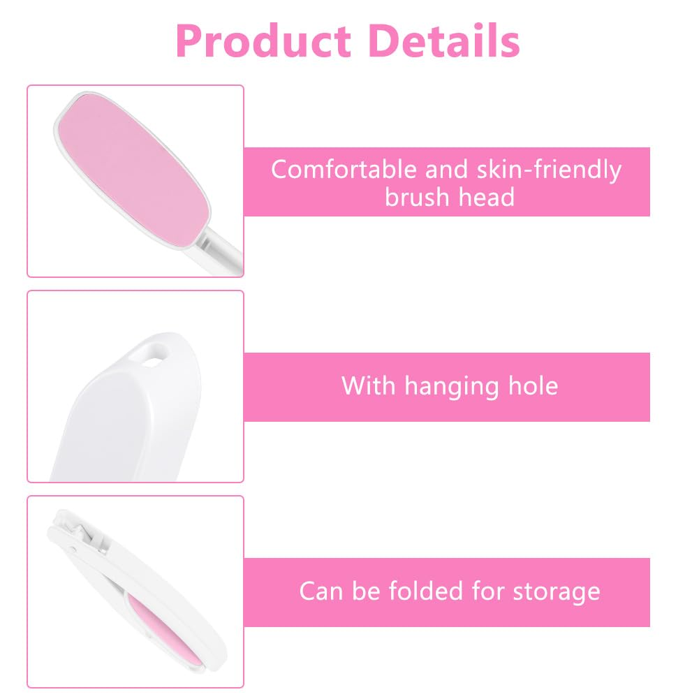LOPHE Lotion Applicator for Back, Foldable Back Cream Applicator, Detachable Long Handled Cream Applicator, 2 in 1 Back Scrubber for Shower, Body Brush Bathing Accessories for Men Women (Pink)