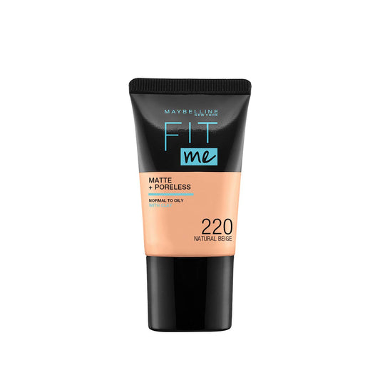 Maybelline New York Liquid Foundation, Matte & Poreless, Full Coverage Blendable Normal to Oily Skin, Fit Me, 220 Natural Beige, 18ml