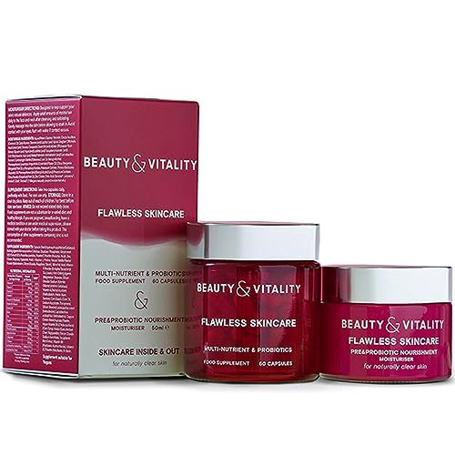 Beauty & Vitality Flawless Skincare Kit for Acne-Prone Skin - Probiotic Moisturiser (50ml) and Supplements (60 Caps) for Microbiome Balance