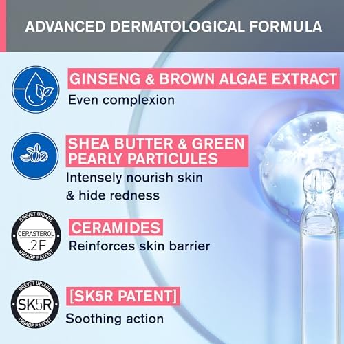 Uriage Roséliane Anti-Redness Rich Face Cream 50ml - Soothes, Hydrates, Reduces Redness of Dry Sensitive Skin - Long-Lasting Comfort & Proven Results - Day & Night - With Shea Butter & Ginseng