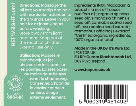 It's Pure It’s Pure Macadamia & Argan Hair Oil 50ml | 100% Organic, Natural & Cruelty-Free