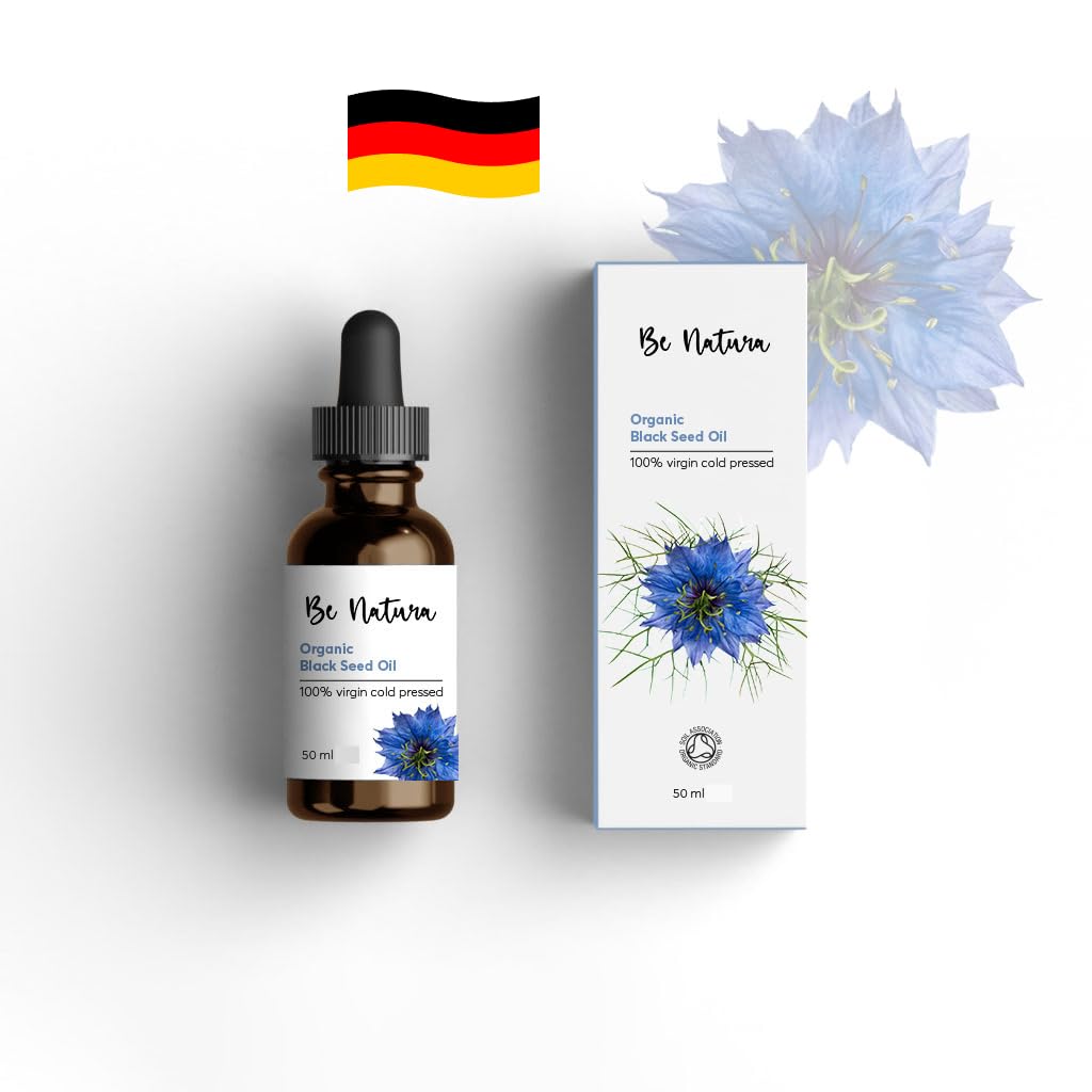 Be Natura Organics Blackseed Oil 50ml - organic coldpressed in Germany, premium Egyptian black cumin seeds (Nigella sativa) oil - high content of linoleic acid