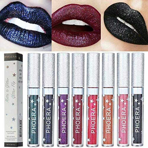 Phoera AquaPurity PHOERA Matte to Glitter Flip Lip Gloss Liquid Lipstick Waterproof Glossier Long Lasting Kiss Proof Metallic Sparkle Lips Makeup Moisturiser (110 SURRELL)
