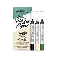 WUNDERBROW WUNDER2 JET SET EYES Makeup Eyeliner Pencil Set of 3 Long Lasting Waterproof Eye Liners, Black, Cream, Green