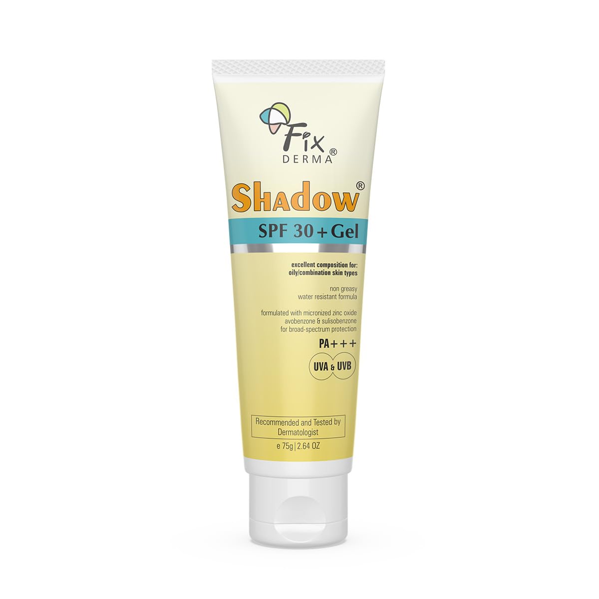 FIXDERMA Fixderma Shadow SPF 30+ Gel Sunscreen for Face, Dermatologist Tested Moisturiser for Men, Face Cream for Women, Water Resistant Sunscreen, SPF 30 Gel - 1.41 OZ (75 g (Pack of 1))