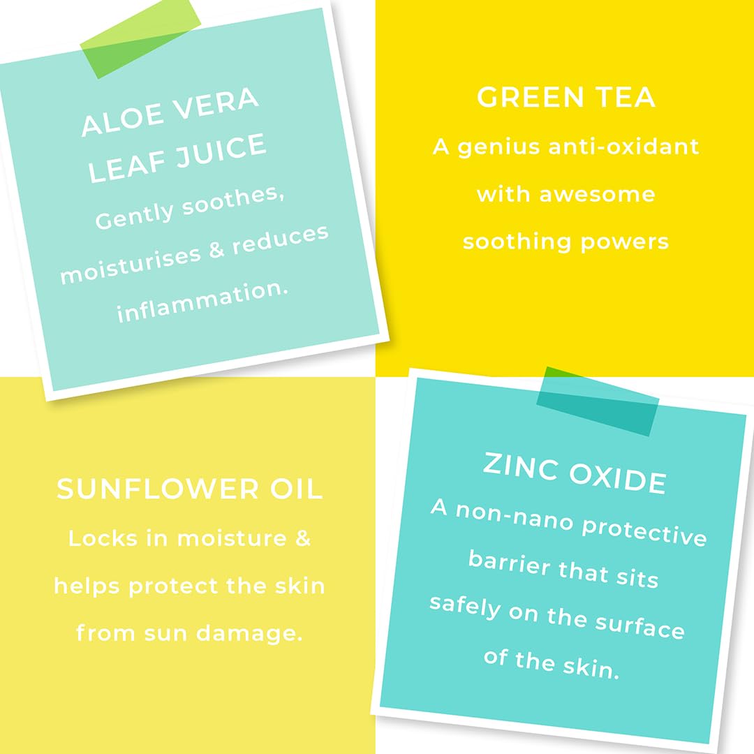 Spots & Stripes - Sun Squad Sensitive Skin SPF 30 for Face, 99% Natural, 100% Mineral Sunscreen for Teens and Young Skin, Organic Aloe Vera Leaf Juice, Jojoba and antioxidant-packed Green Tea (50ml)