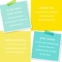 Spots & Stripes - Sun Squad Sensitive Skin SPF 30 for Face, 99% Natural, 100% Mineral Sunscreen for Teens and Young Skin, Organic Aloe Vera Leaf Juice, Jojoba and antioxidant-packed Green Tea (50ml)