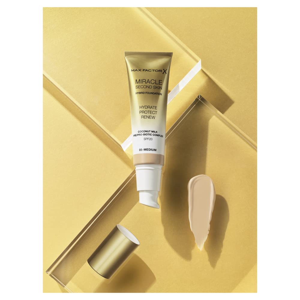 Max Factor Miracle Second Skin Hydrating Foundation, Medium Tan - 30 ml