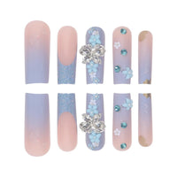 Maggidea Square False Nails, Blue Acrylic Nails, 24pcs Extra Long Butterfly Nails with Glue
