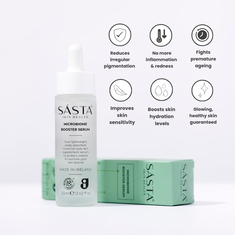 Sásta Skin Health Sásta Microbiome Booster Serum – Prebiotic & Postbiotic Face Serum for Skin Barrier Repair, Hydration, & Anti-Redness, Suitable for All Skin Types 30ml